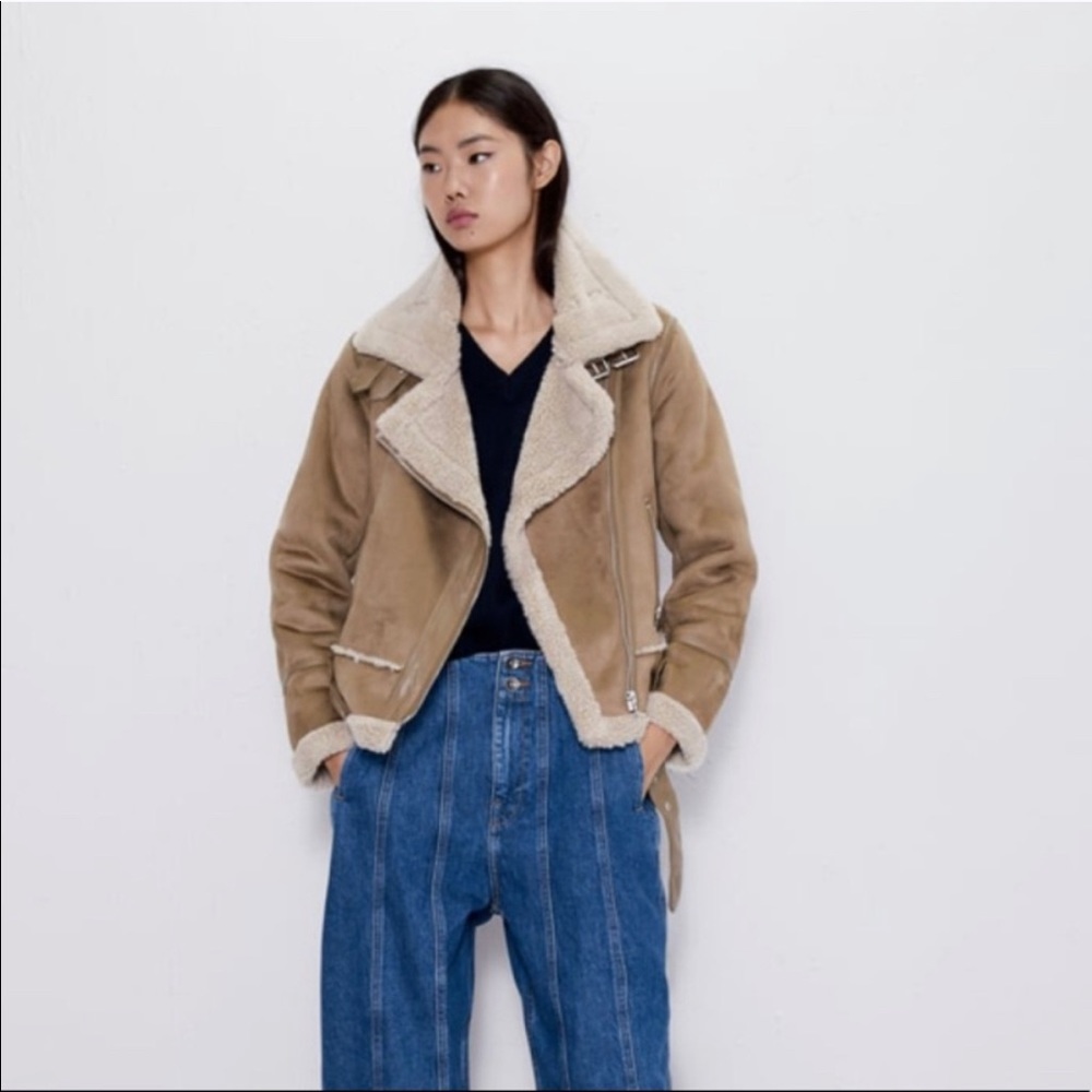 Suede Sherpa lined biker jacket